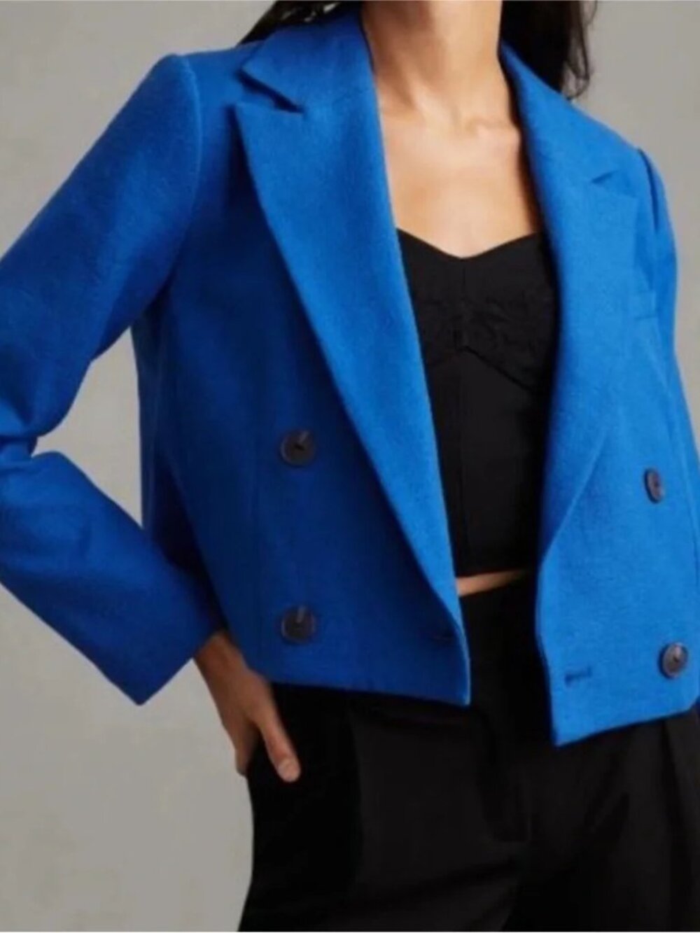 Maeve by Anthropologie Cropped Double Breasted Jacket in Royal Blue Size L